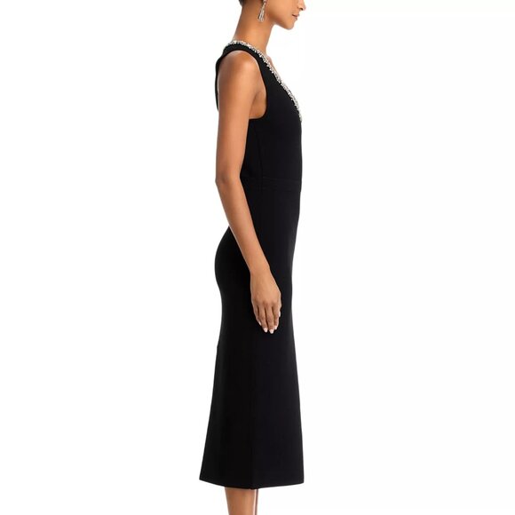 595$ SIMKHAI Khari Sweetheart Rhinestone Trim Midi Dress Sleeveless Size M Black - Picture 3 of 5